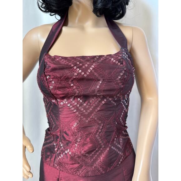 Vtg Y2K  Zum Zum Niki Livas wine Taffeta Iridescent Skirt & sequin halter Top XS - Picture 8 of 16